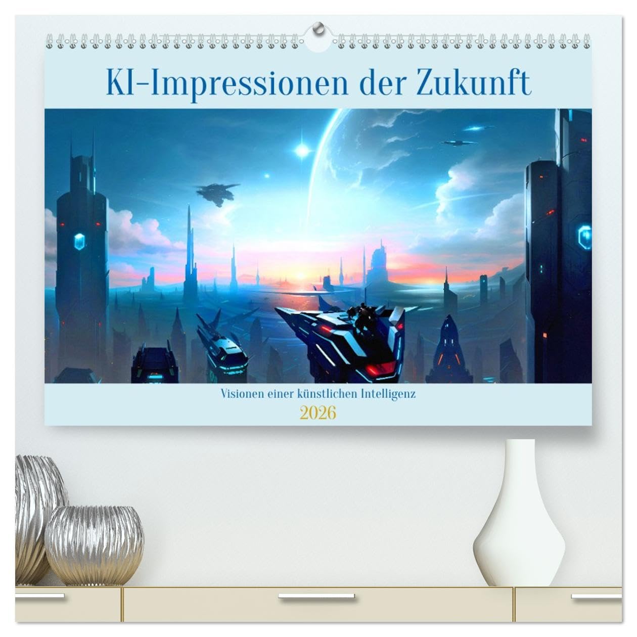 KI-Impressionen der Zukunft (hochwertiger Premium Wandkalender 2026 DIN A2 quer), Kunstdruck in Hochglanz: Wie stellt siche eine künstliche Intelligenz die Zukunft vor? (CALVENDO Kunst)