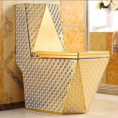 SaryEdge Modernes WC mit Doppelspülung und vergoldetem Design, einteiliges WC mit Doppelspülung und universeller Höhe und stummer Keramiktoilette für das Badezimmer zu H(B-680x340x820mm – Bild 7