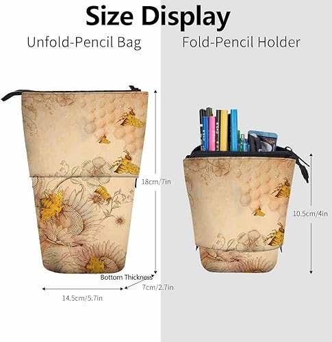 Miniatura 3 de Swono Honey Bees Wildflowers Estuche para lápices Retro Grabado Sombreado Stand Up Estuche Organizador Portalápices Bolsa de Cosméticos para Mujeres