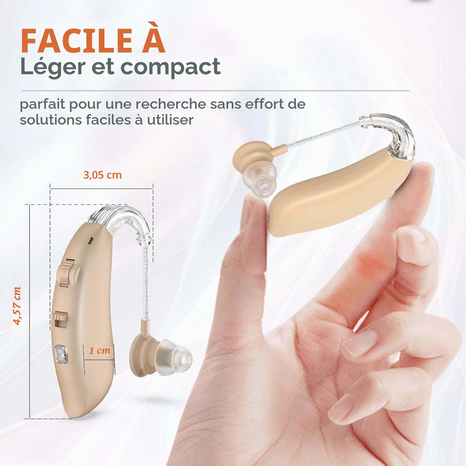 Bouchon d'oreille pour seniors - Bouchon d'oreille numérique BTE avec suppression intelligente du bruit, quatre modes, paire PSAP derrière l'oreille avec contrôle du volume et étui de charge, beige