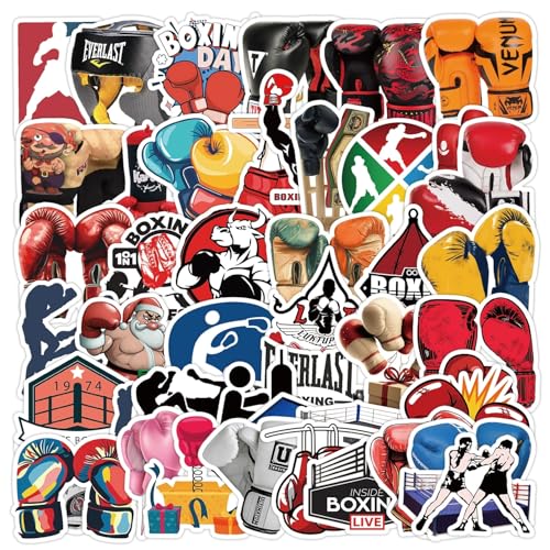 Lot de 50 autocollants de boxe, pour ordinateur portable, voiture, scrapbooking, téléphone, skateboard, valise, bagages, vélo, boxe, vinyle imperméable,...