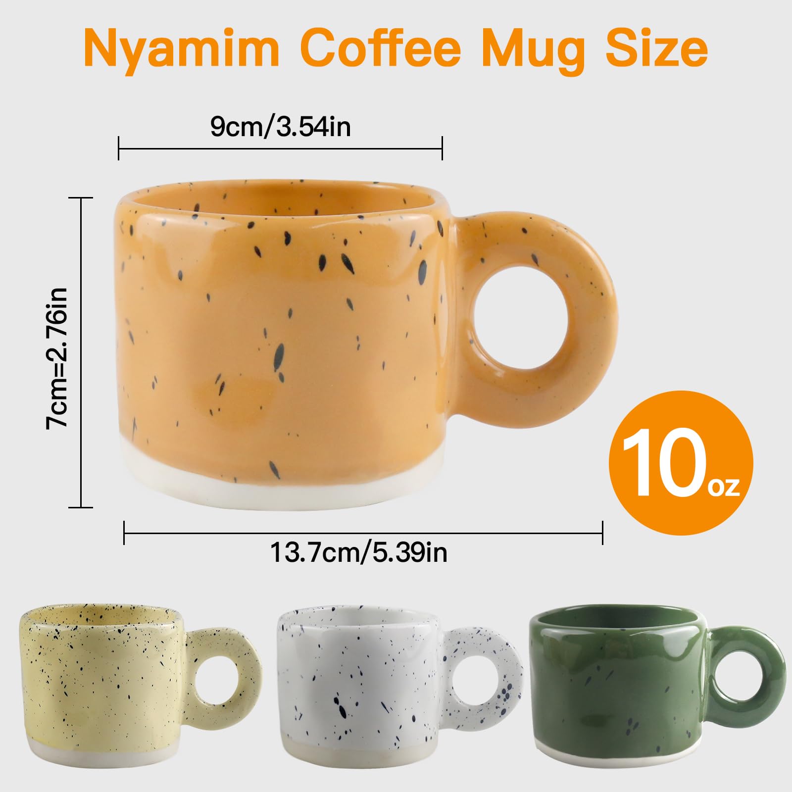 Juego de 4 tazas de café de cerámica de 10 onzas, juego de tazas de café con asa grande para café, té, cacao, leche, hornos de microondas y lavavajillas