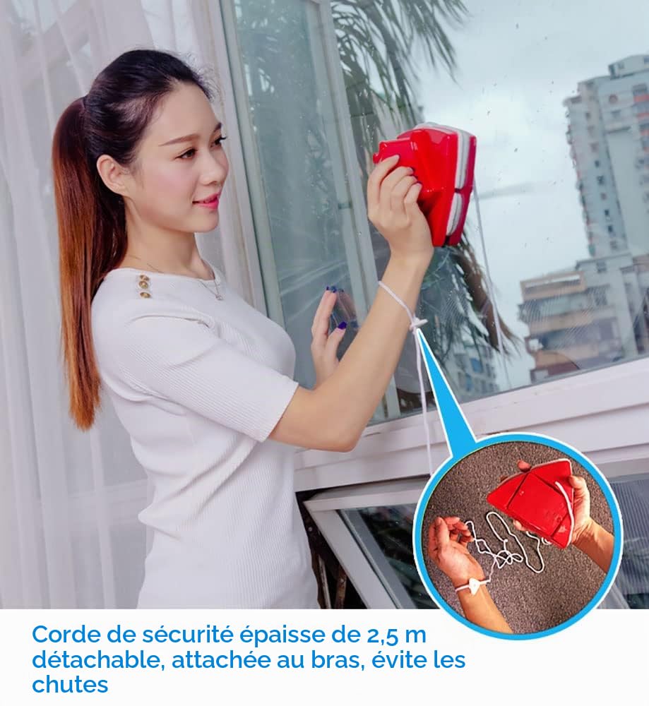 Fcare Nettoyeur de fenêtre magnétique extérieur, Brosse Double Face, Outils de Nettoyage pour vitres, réglable pour Le Nettoyage de fenêtres de Grande Hauteur, épaisseur de 0,8 à 3 cm (Rouge)