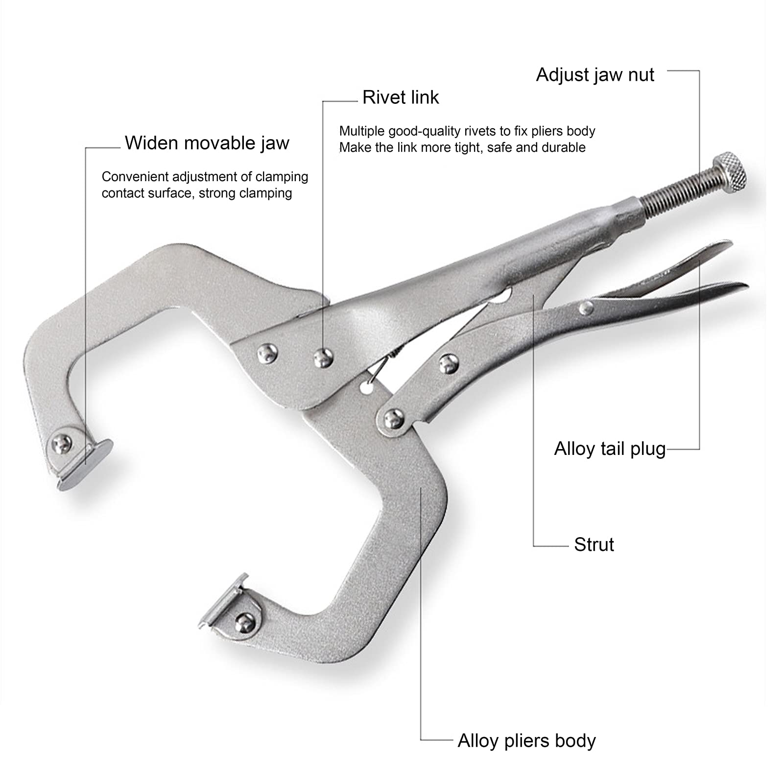 NDNCZDHC 6in Locking C Clamp, Locking Pliers Adjustable Welding Clamp with Movable Alloy Steel Jaws Sheet Metal Pliers for Woodworking, Cabinetry, Repair