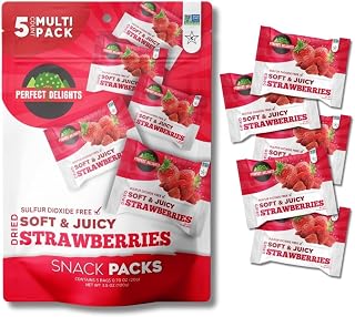 Perfect Delights Snack Pack Strawberries, Sun-Dried Strawberries, On-the-Go Vegan, Healthy Snack, Easy-to-Carry Dried Strawberries, Perfect for Kids & Adults - 5 Pack