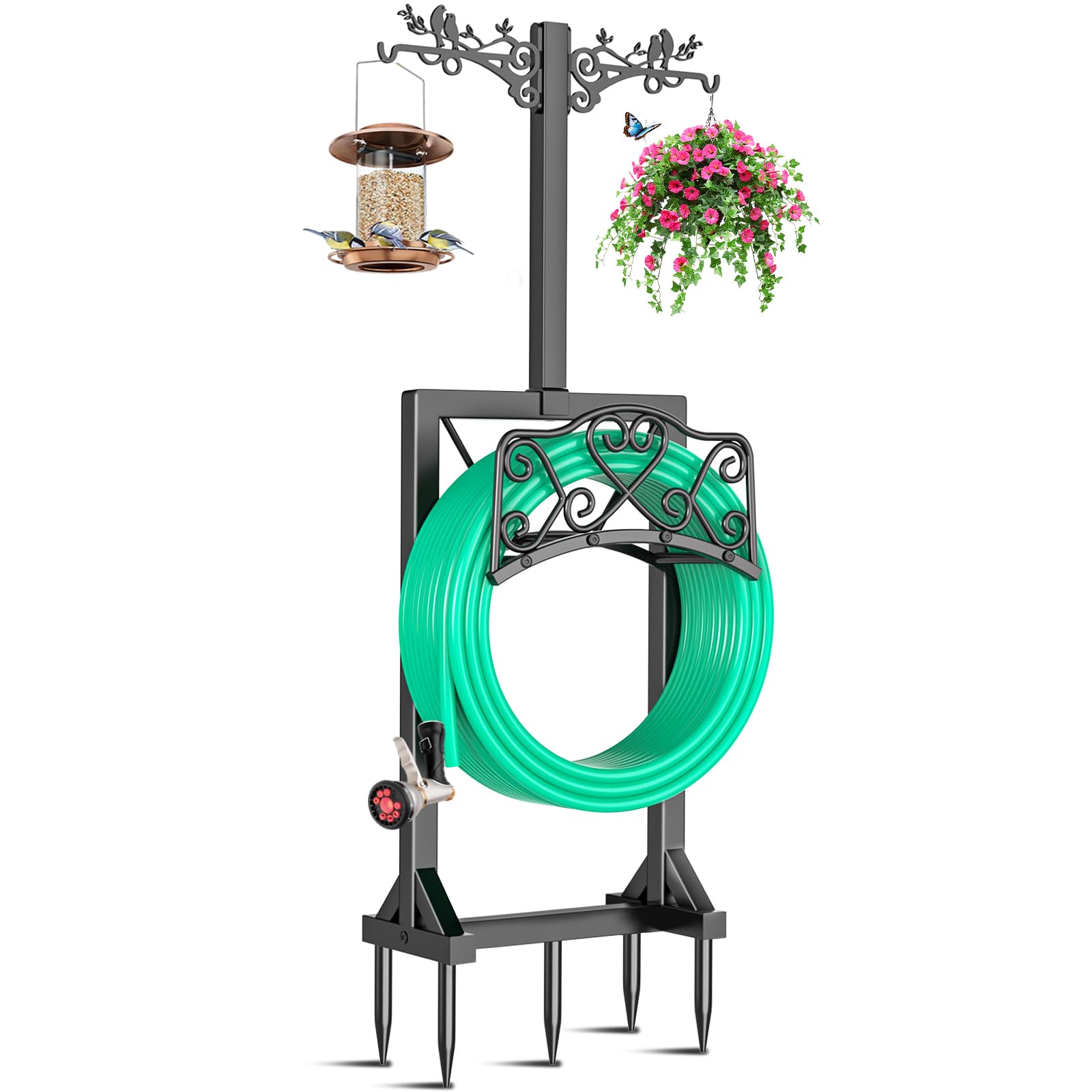 ODSNANIE 160CM Gartenschlauchhalter Freistehend mit 2 Vogelstatuen Haken