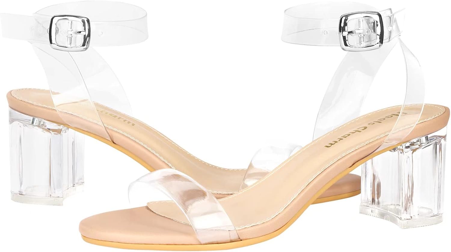 Heels Charm Women's Strappy Clear Chunky Clear Block Low Heeled Sandals 2 Inches Open Toe Ankle Strap High Heel Dress Sandals Daily Work Party Sandal Shoes - Image 7