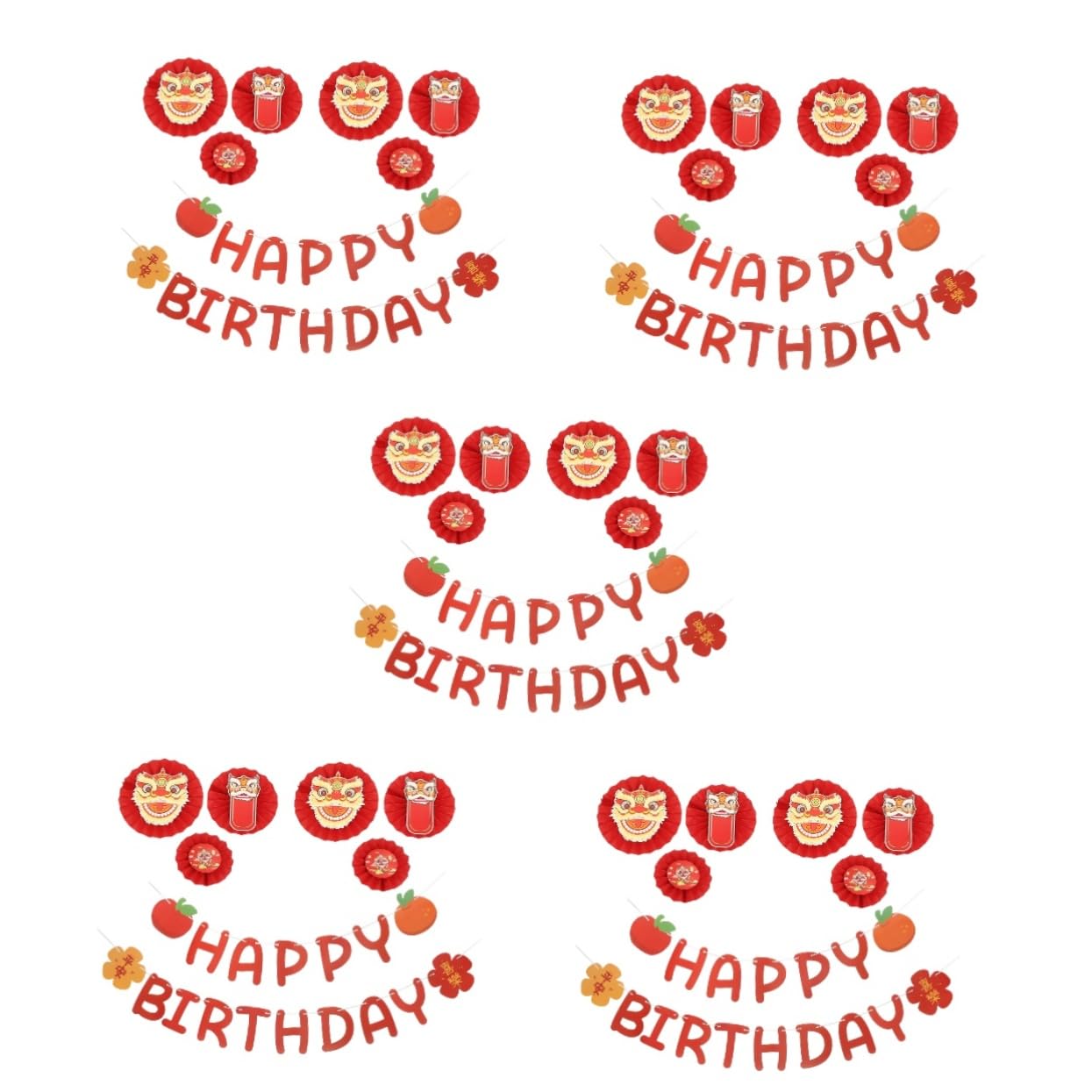 Ciieeo 5 Juegos conjunto de de danza del decoración de letras pancarta de cumpleaños decoración fiesta pancarta cumpleaños feliz banner estilo chino Papel rojo