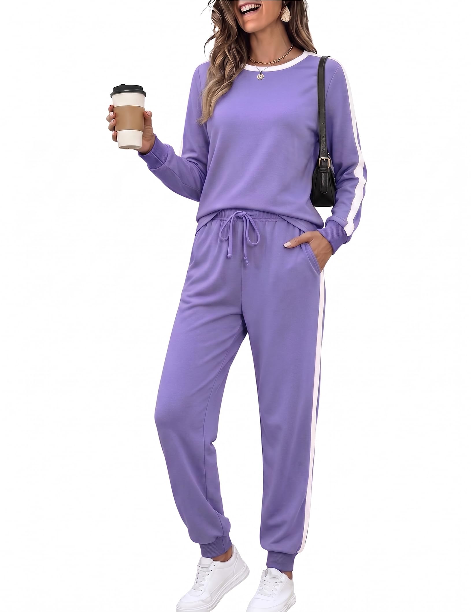 Marvmys Women Long Sleeve Tracksuits Fashion 2 Piece Lounge Set Travel Outfits Jogger Set