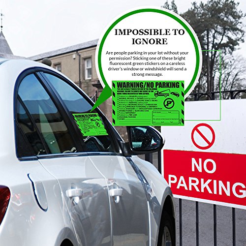Parking Violation Stickers for Cars (Fluorescent Green) - 50 Illegal Warning Reserved, Handicapped, Private Parking and More/No Parking Hard to Remove and Super Sticky Tow Warnings 8” x 5” by MESS