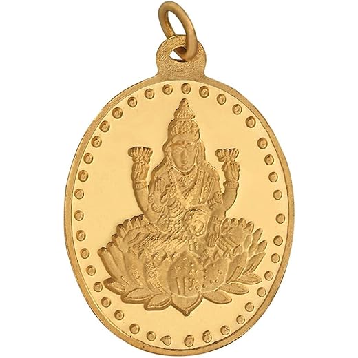 24k Yellow Gold Lakshmi Oval Pendant 5gm