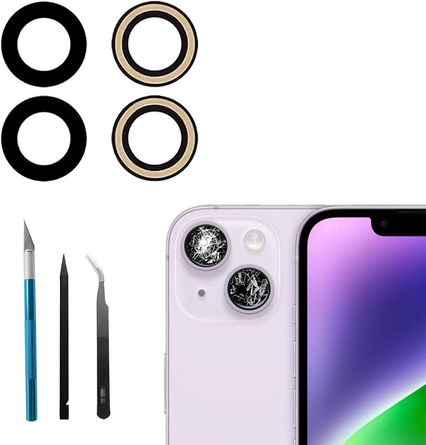 Photo 1 of 14/14 Plus Back Rear Camera Lens Glass Replacement for iPhone 14/iPhone 14 Plus Camera Glass Replacement and Reparing Toolkits(6.1 inches/ 6.7 inches)