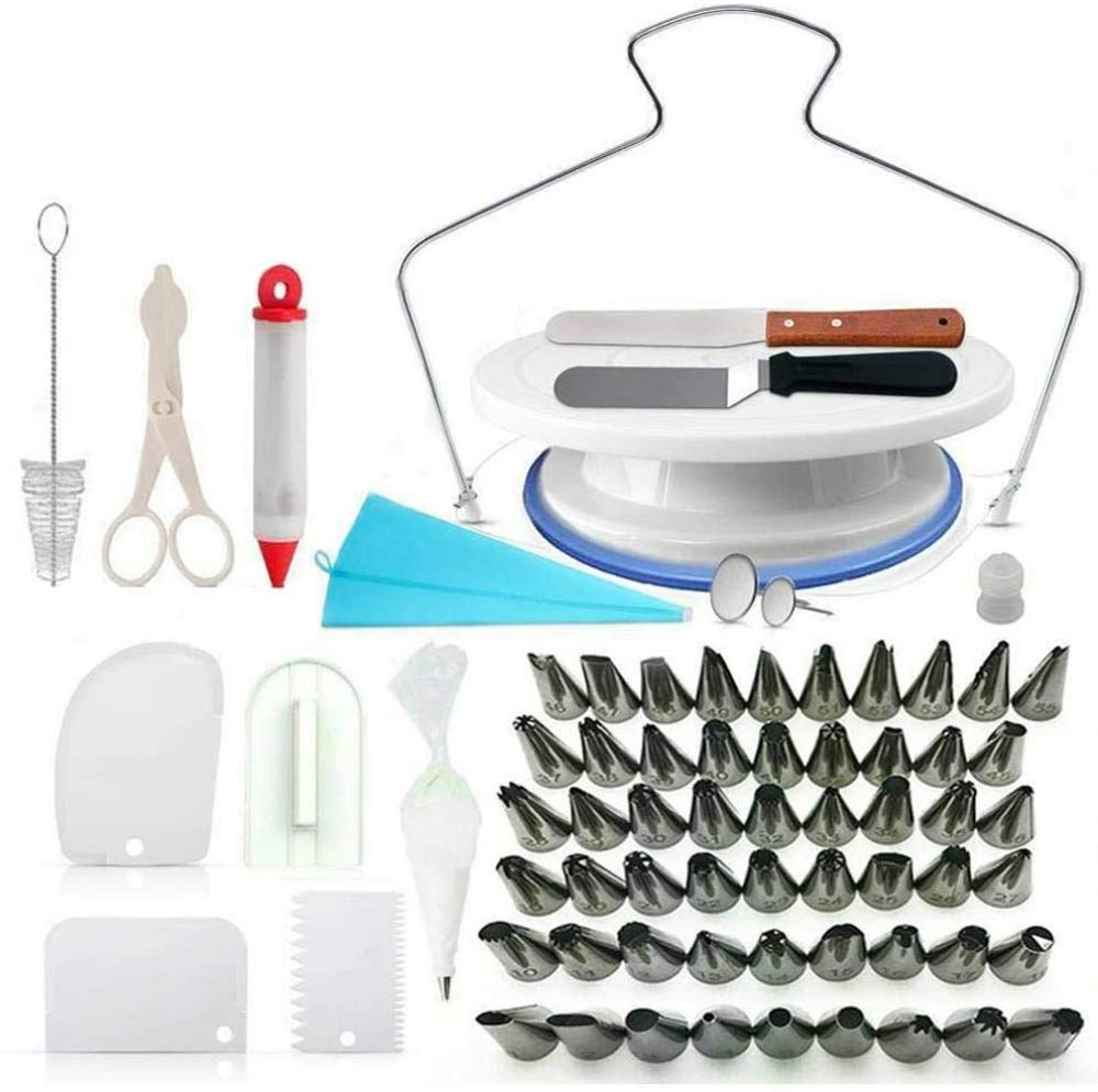 Set di ugelli per tubazioni da 100 pezzi Accessori per la cottura professionale Accessori per torte con 55 beccucci per tubazioni numerati, piatto per torta girevole,