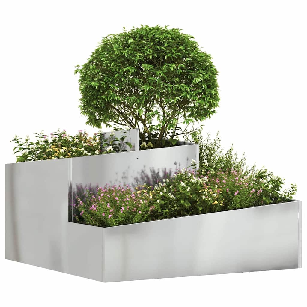 Srebrna donica ogrodowa Stal Galwanizowana 80 x 80 x 50 cm metalowy pojemnik na kwiaty nowoczesny design odporny na warunki atmosferyczne taras balkon łatwy montaż
