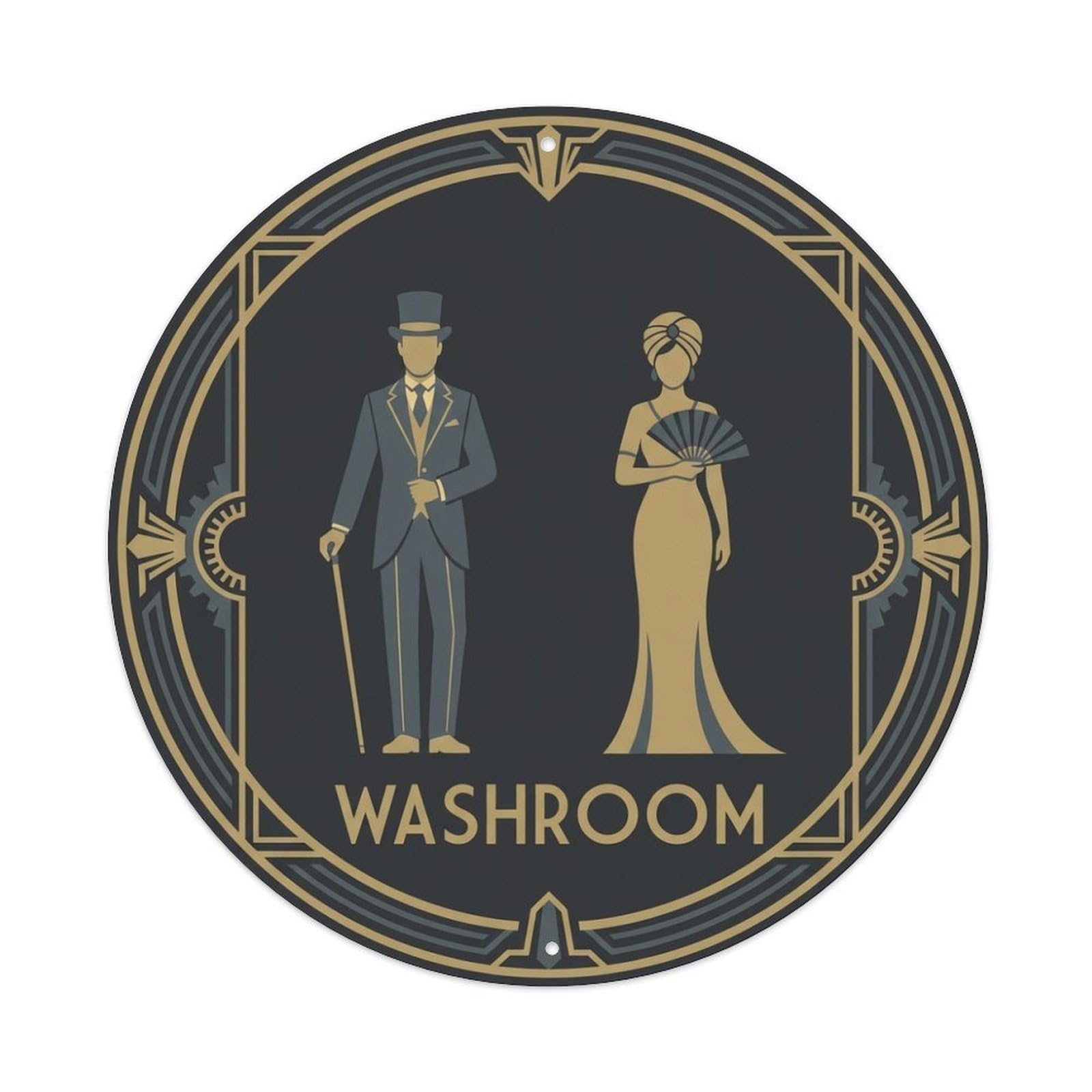 Washroom Restroom Notice Black Gold Deco Panel Metal Tin Sign