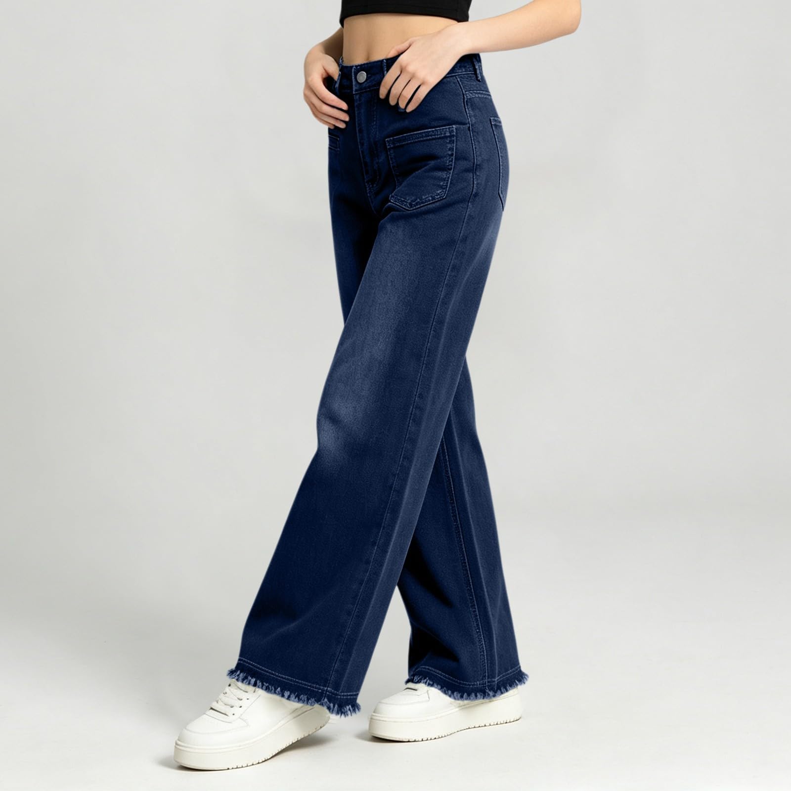 Jeans da donna, a vita alta, gamba dritta, vestibilità larga, Y2K, stile
