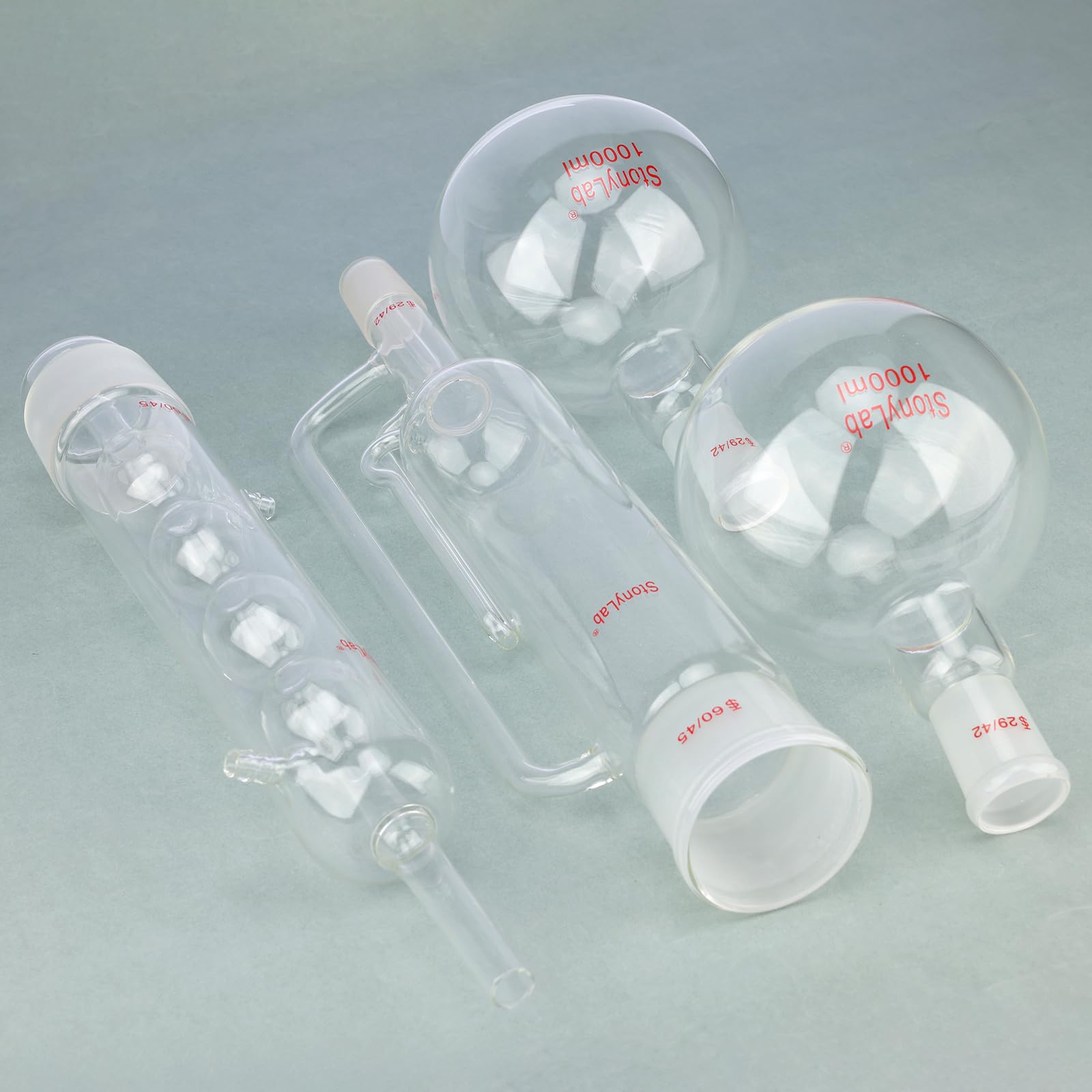 stonylab Borosilikatglas Soxhlet-Typ Extraktionsgerät, 60/45 Soxhlet Extraktor und Allihn Kondensator mit Zwei 1 L 29/42 Flachbodenkolben Laborextraktion Wesentliche