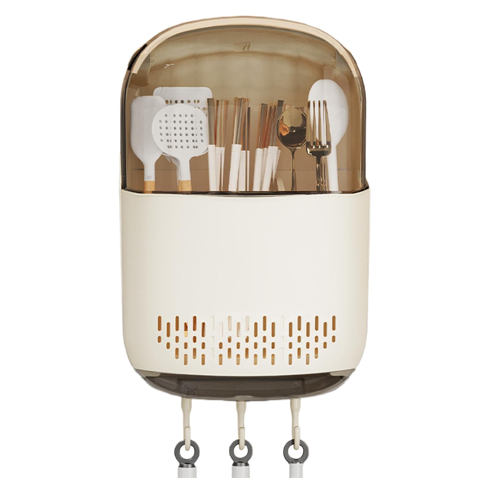 Soporte de pared para utensilios de cocina, no requiere taladrar, contenedor de almacenamiento moderno, estante para cubiertos cubierto, organizador de cocina colgante compacto