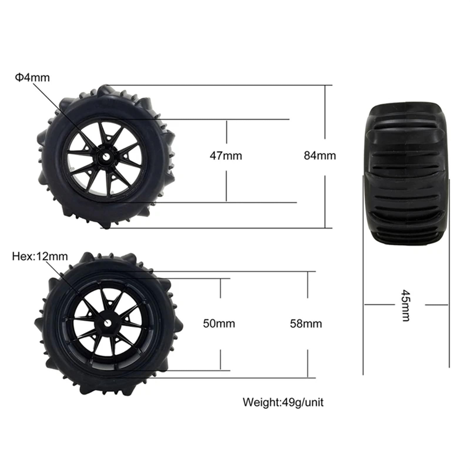 Neumático RC Compatible con Wltoys 144001 144010 144002 124016 124017 124018 124019 4 Uds 84Mm Neumático De para Arena para Nieve Rueda RC Piezas De Actualización De Coche