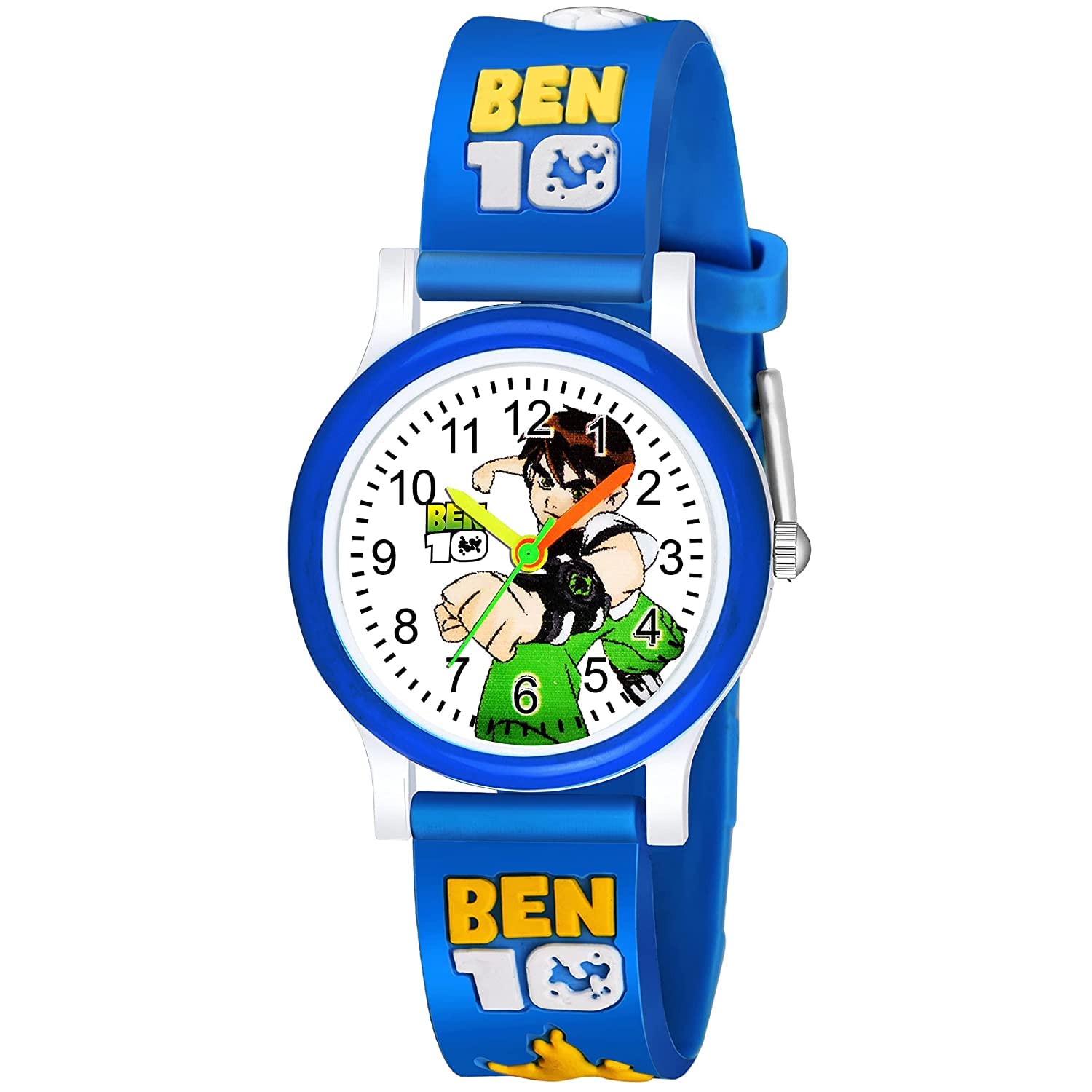 White Dial Ben Ten Blue Strap Silicone Belt Analogue Kids Watch for Boys