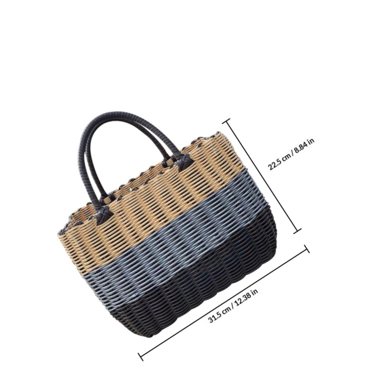 Panier à provisions en plastique avec poignée en plastique tissé Panier de transport Panier de plage Panier de rangement pour légumes, fruits, jouets, pique-, shopping en plein air
