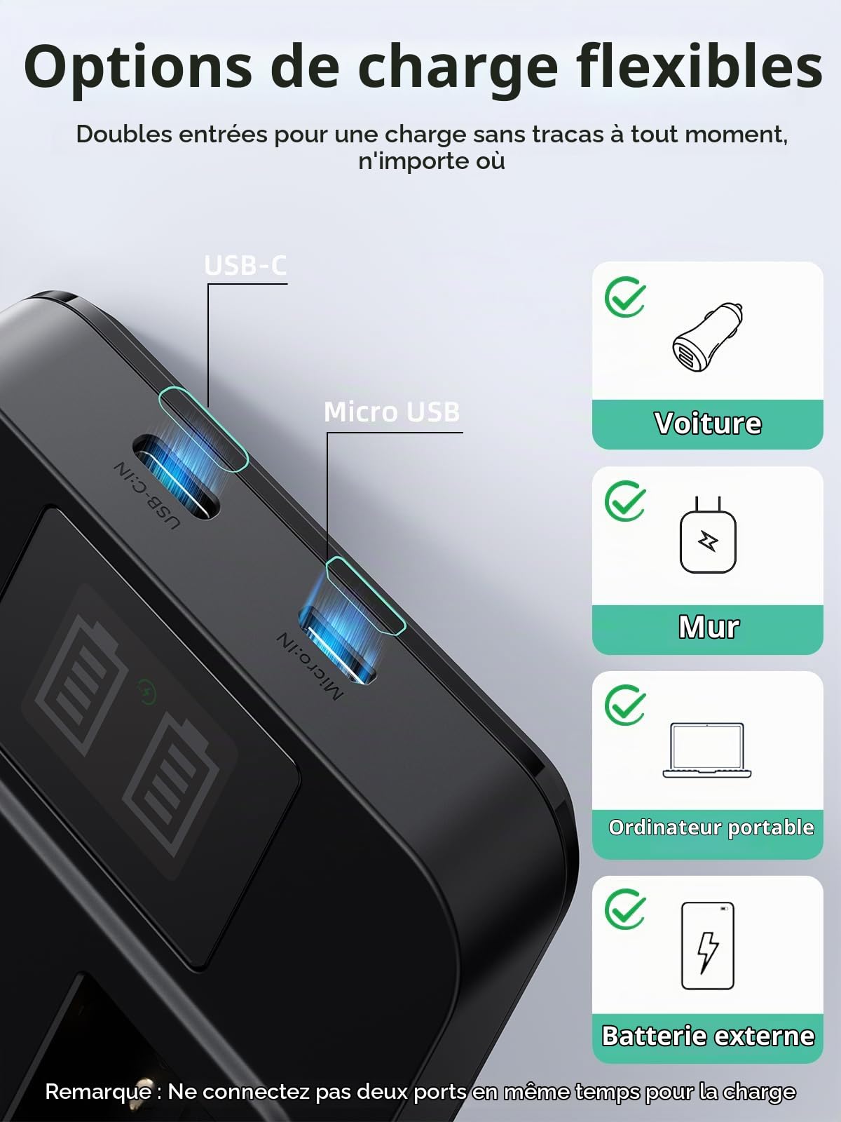 llano Pack de 2 1140mAh Batteries NP-W126S & Ensemble de Chargeur Rapide 20W - pour Fujifilm X100VI, X100V, X-M5, X-T30 II/III, X-T50, X-T3, X-E5, X-S10, X100F, X-T20, Appareils Photo X-Pro