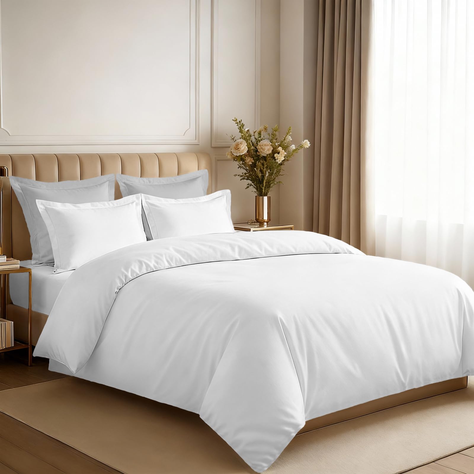 Pizuna 100% Cotton King Size Duvet Cover Sets White, 400 Thread Count Long Staple Cotton King Duvet Cover 230x220cm, Sateen Weave Quilt Cover with Button Closure (Kingsize Duvet Cover Sets)