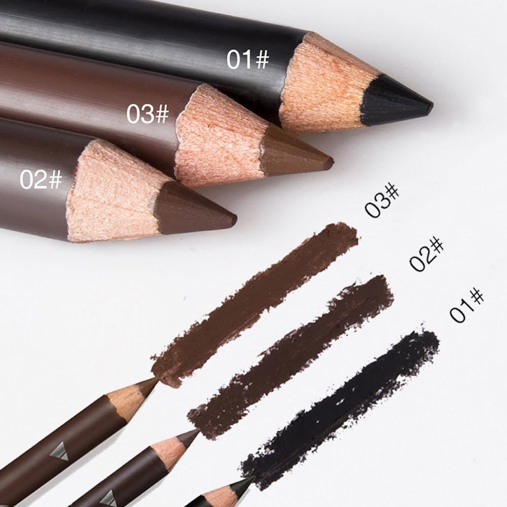 Augenbrauenstift-Set mit Spitzer, 6-teiliges Set mit Spitzer – Augenbrauenstifte aus Holz, perfekt für Augenbrauen und Eyeliner, wasserdicht und schweißfest für Anfänger-Make-up (schwarz + 3 x
