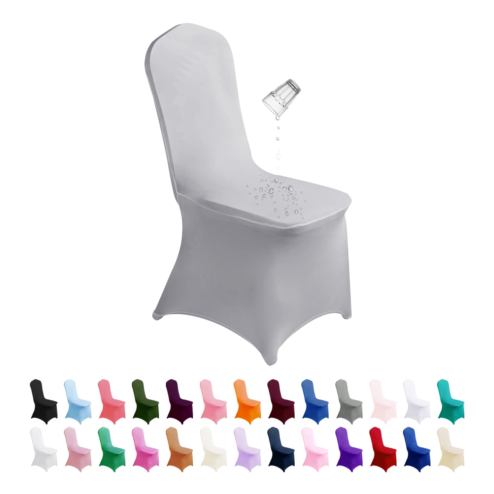 SUPERO Waterproof Spandex Chair Cover 25PCS, Stretch Dining Chair Covers, Polyester Outdoor Chair Covers, Protector Stretch Chair Cover for Party Universal, Banquet, Wedding Event, Hotel(Silver)