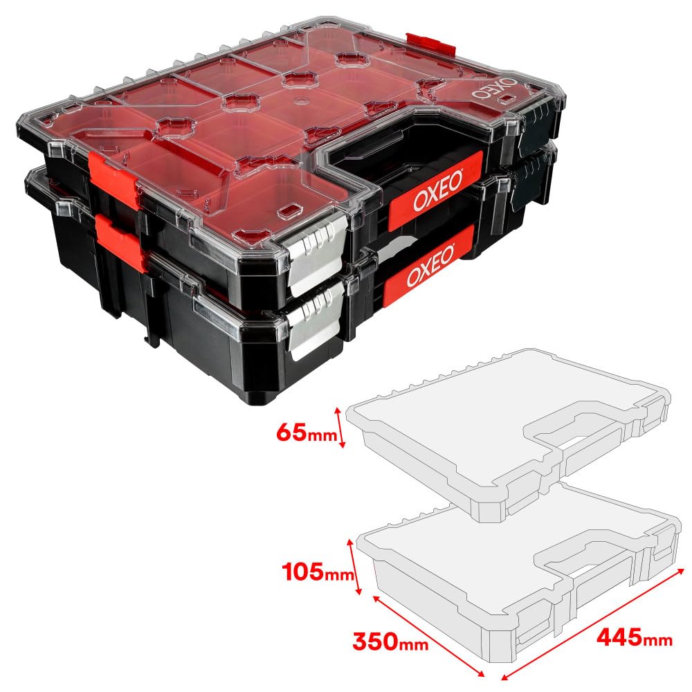 Lot de 2 Mallettes organiseur superposées - 2x12 Compartiments Amovibles - résistant aux chocs - 2 profondeurs