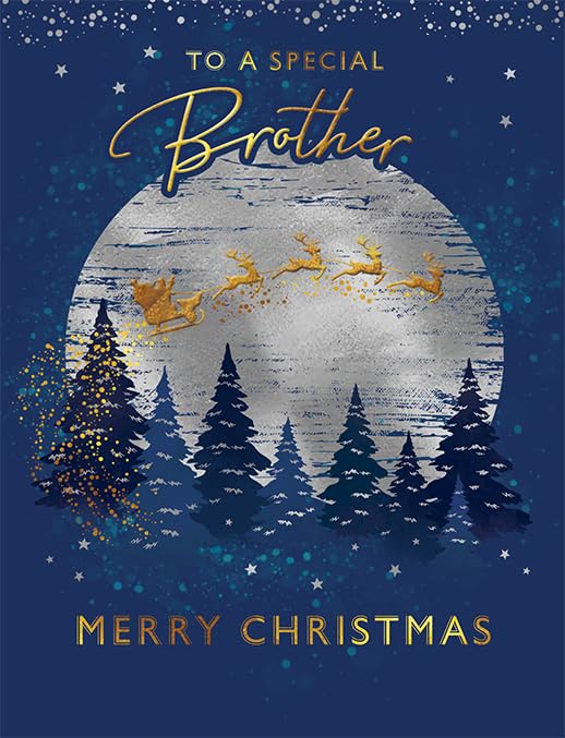 Christmas Card Special Brother Santa over trees - 8 x 6 inches - Piccadilly Greetings
