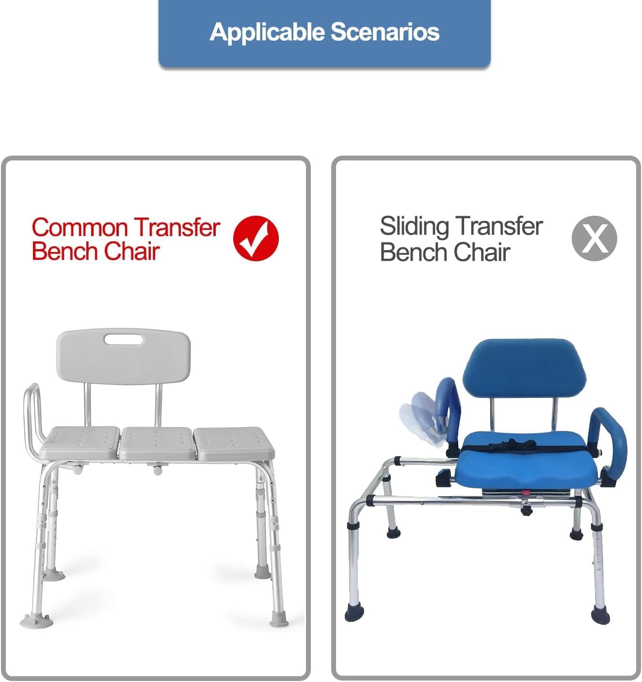 Split Shower Curtain for Transfer Benches, Hook-Free Polyester Curtain with Two 11x11.8 Bottom Slits, Water-Resistant White 80x80 Inch Shower Curtain for Easy Transfer & Accessibility