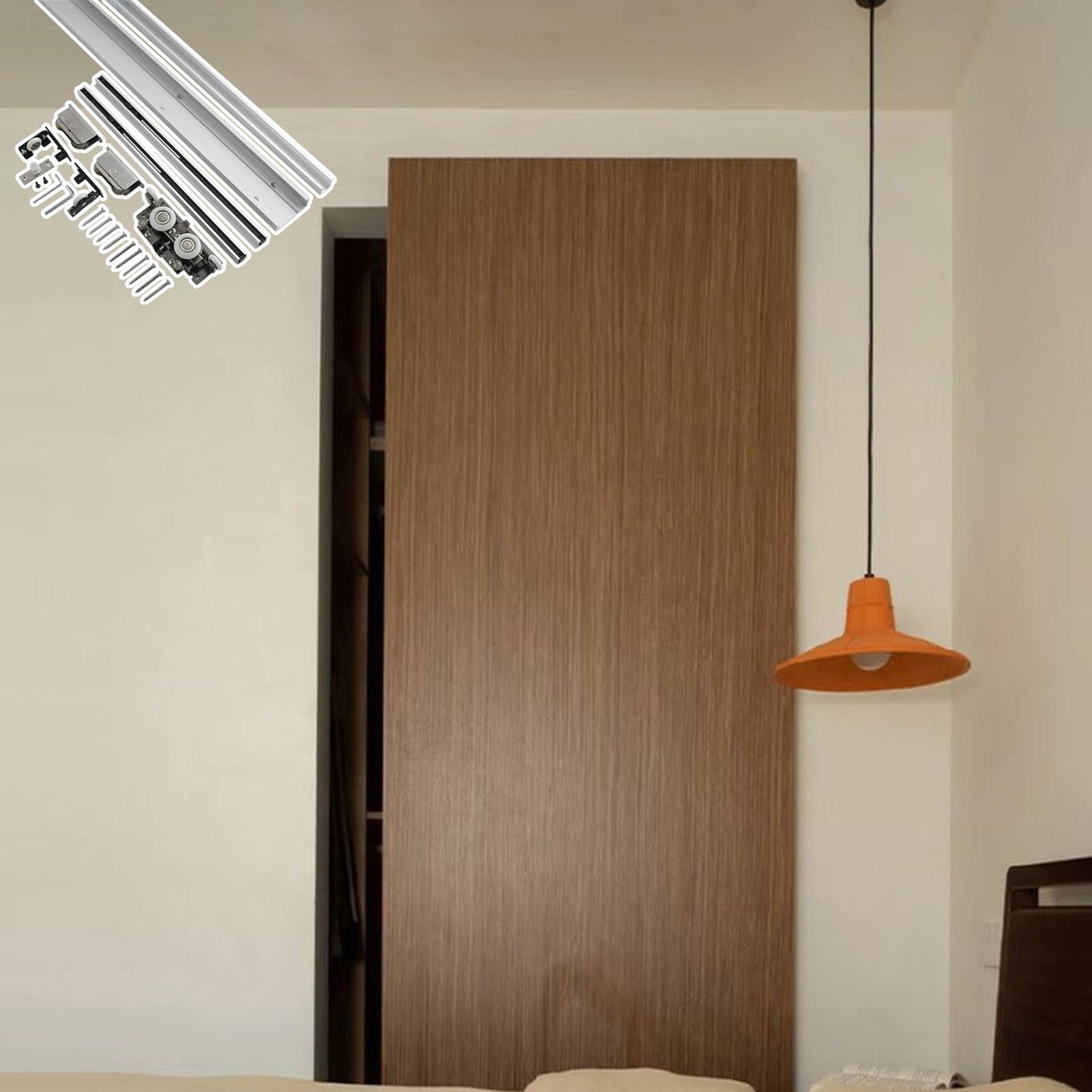 Schiebetür Komplettset Scheunentor Schiene mit Soft Close, Ghost Tür im Regalstil mit Verstecktem Magischem Schiebeschienen Beschlag Kit, Schienenloser Ghost Schiebetür Kit(92cm/36.2in)