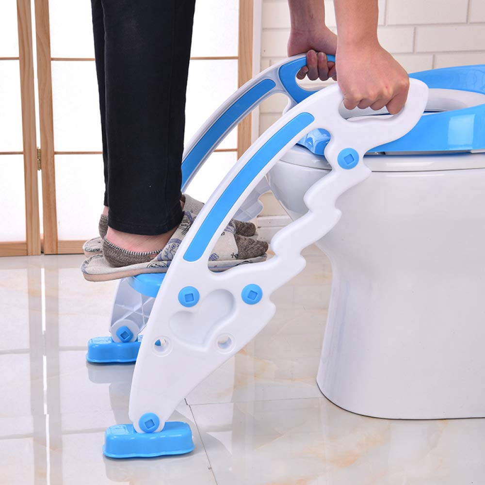 Reductor De WC Plegable, Asiento De Inodoro para Inodoro Entrenador De Inodoro para Niños Pequeños con Escalera De Taburete para Niño Y Niña,Blue