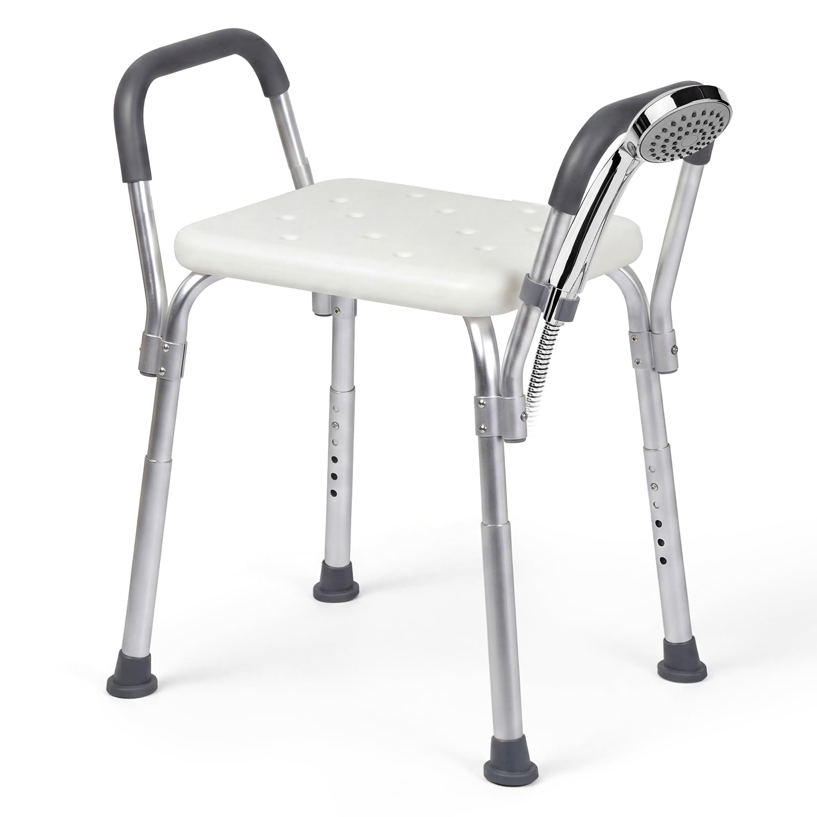 Levede Unisex White Bathroom Shower Chair Adjustable Bath Stool Seat With Handles Disabled In