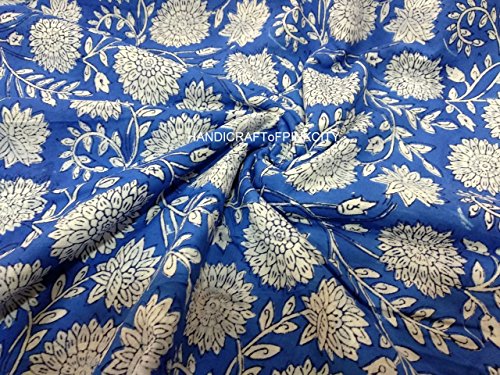 HANDICRAFTOFPINKCITY HandicraftofpinkcityIndian Cotton Voile Fabric Hand Block Print Craft Dressmaking Fabric Material 5 Meter (Navy Blue) Cover