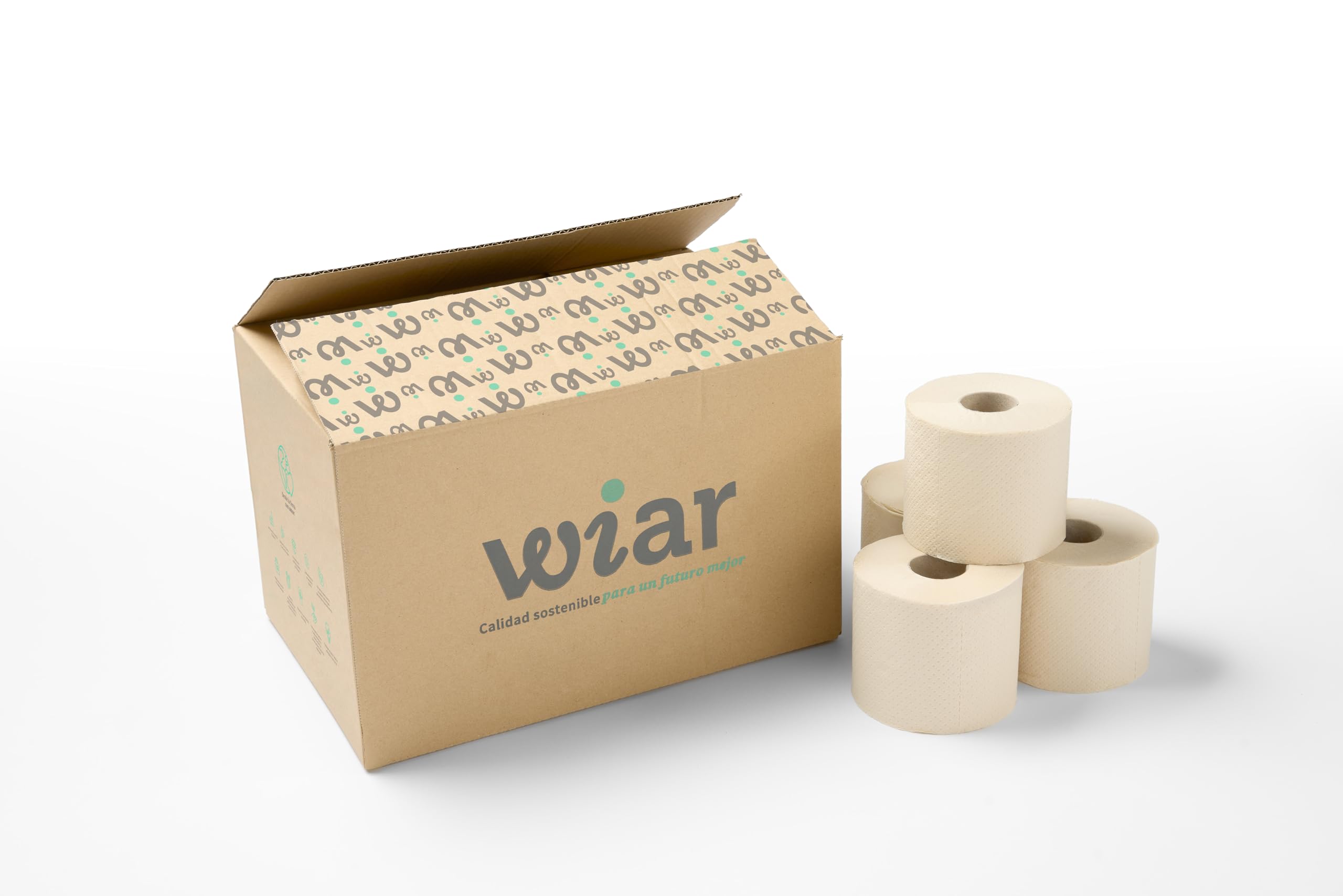 WIAR | Papel Higiénico Reciclado 100% Ecológico – Pack de 48 unidades | Rollos Suaves y Resistentes | Papel WC Sostenible y Natural | Sin Plástico ni Lejía | Fabricado Energías Renovables | FSC