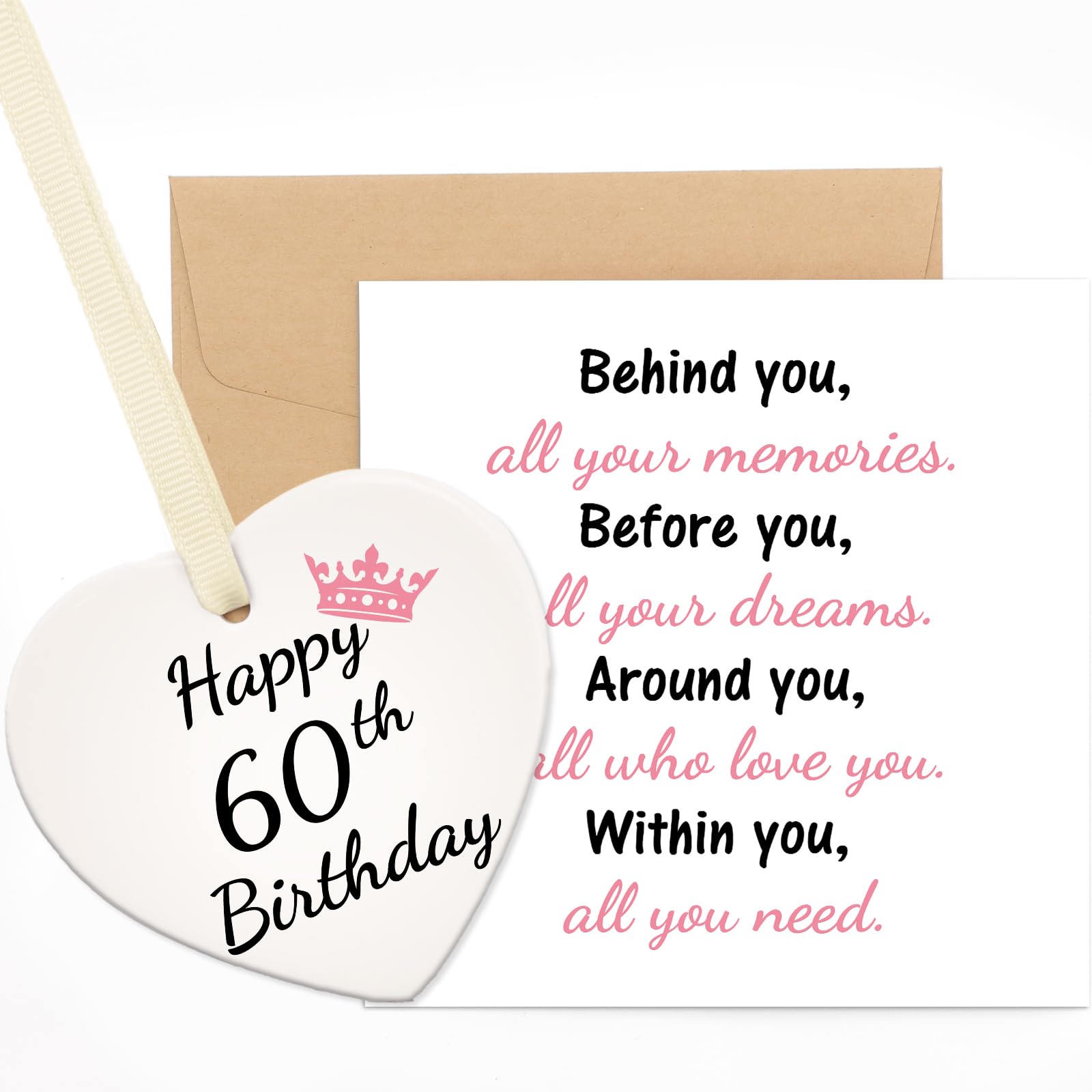 TheGiffter 60th Birthday Card for Women, 60 Year Old Birthday Greeting Card with Ceramic For Mum Aunt Sister Colleague Bestie BFF Cousin Wife Ladies Female