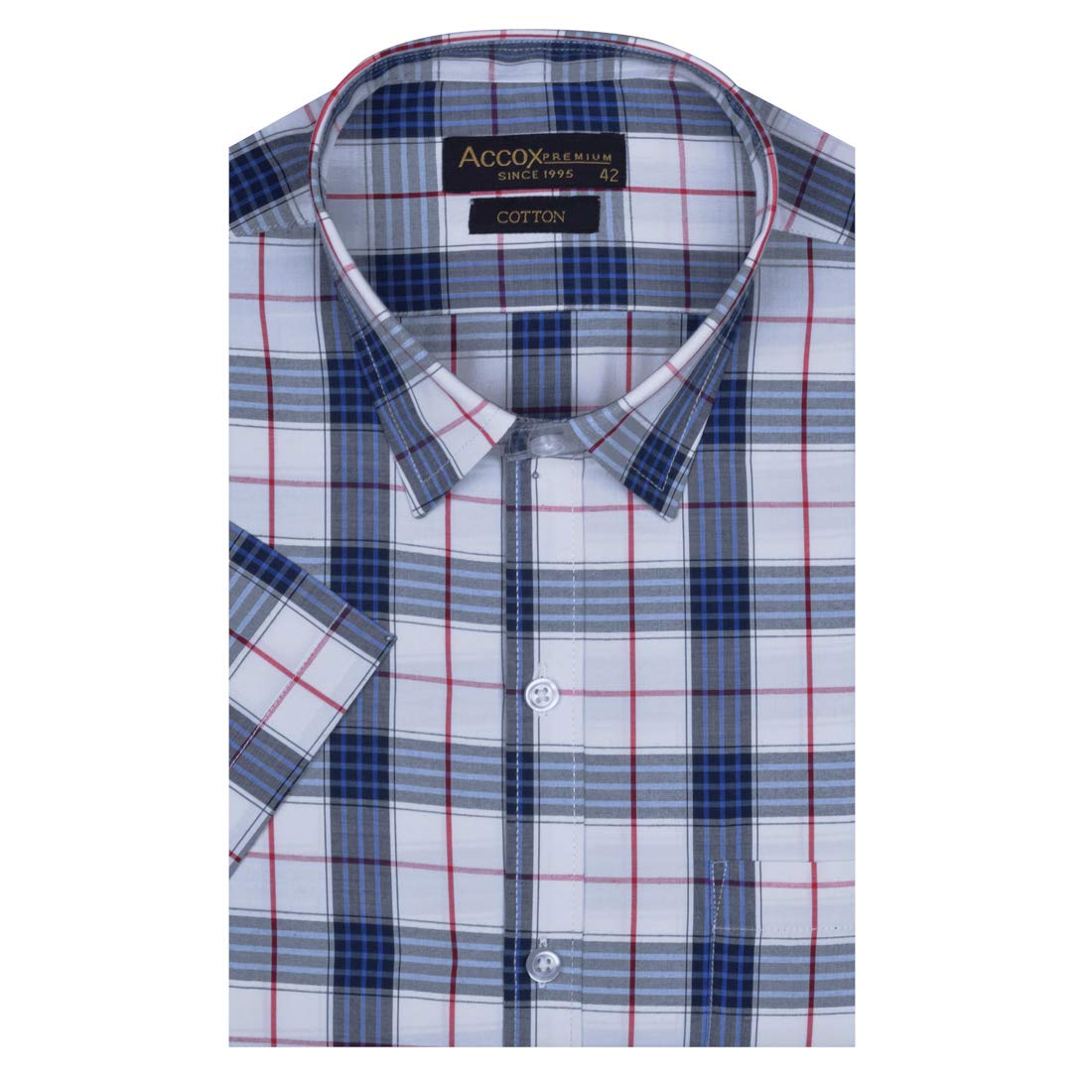 accox Men's Half Sleeves Formal Regular Fit Cotton Check Shirt(GO588)-picture-28