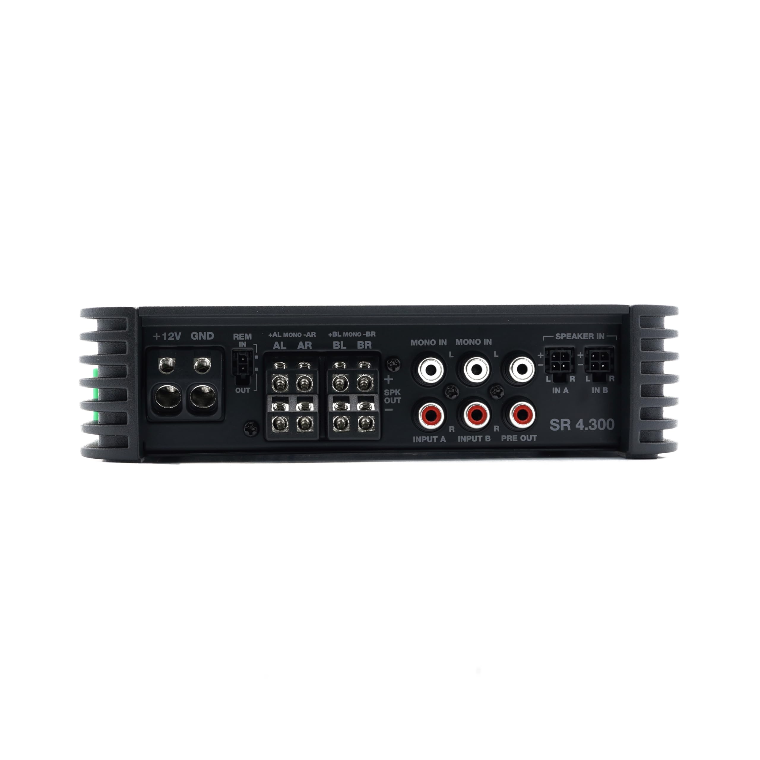 Audison SR 4.300 4-Kanal Class-D Verstärker, 4x130W RMS bei 4 Ohm, Aluminium-Gehäuse, Cinch und High-Level Eingänge, Frequenzweiche, 19x15,5x4,75 cm, 1,93 kg
