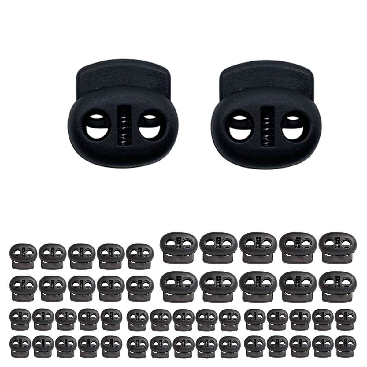 Fermacordini Con 1 Foro - 50 Pezzi, Per Lacci Fino A 5mm, Nero, Chiusura Rapida