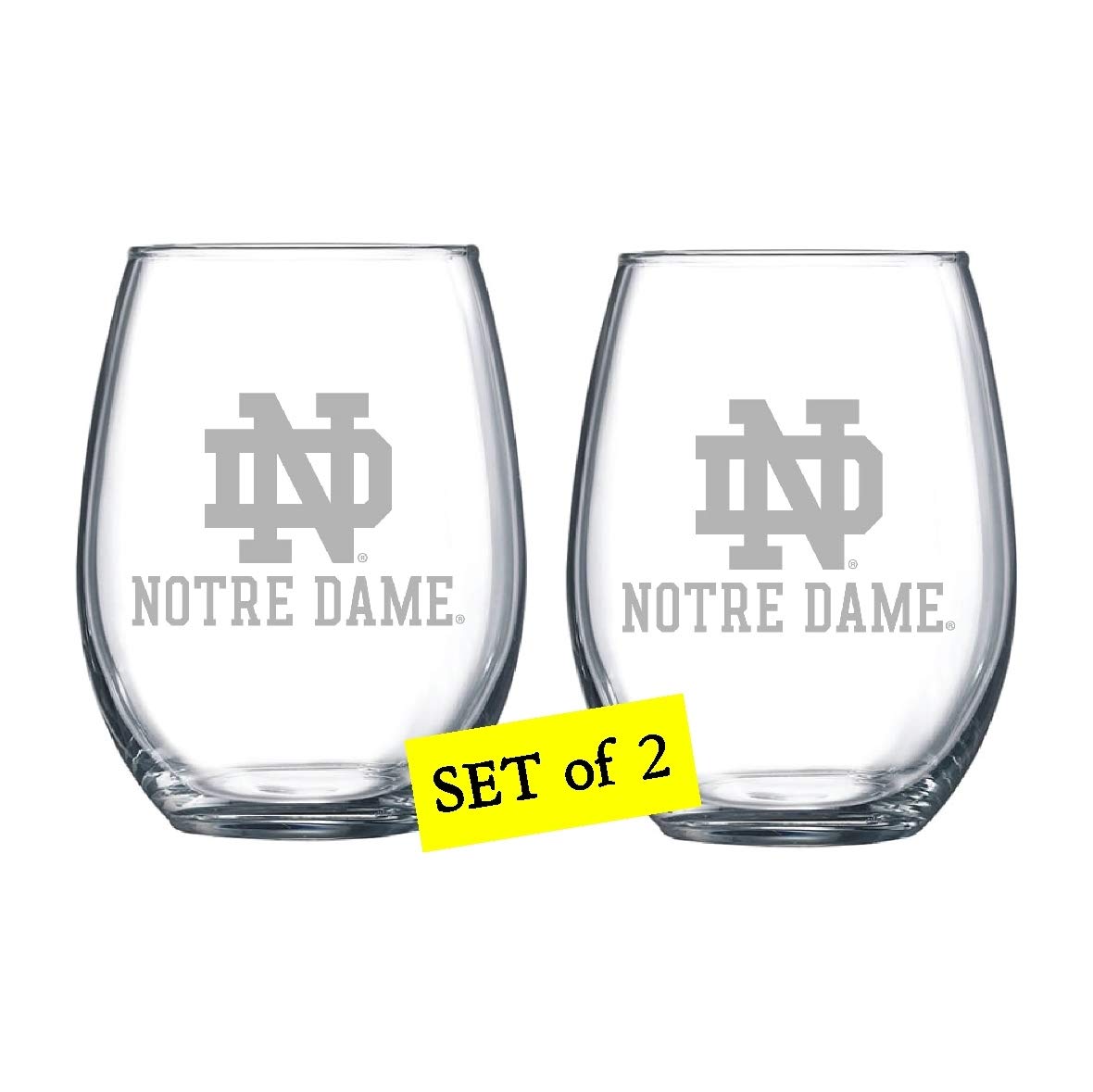 Notre Dame Fighting Irish Etched Satin Frost Logo Wine or Beverage Glass Set of 2