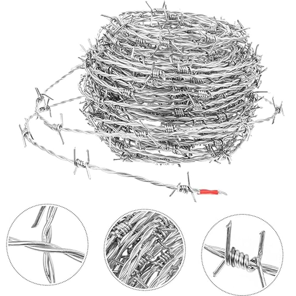 Alambre de Espino 200m, Rollo de Alambre de Púas Galvanizado, Anti-Robo Alambre Espino para Balcón, Jardín, Bate de Béisbol O Artesanías