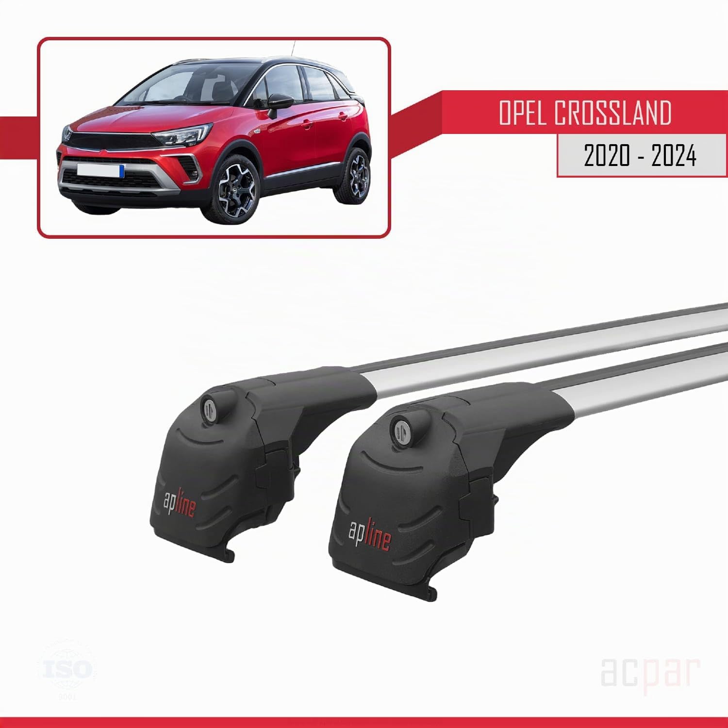 Compatibile con Opel Crossland 2020-2025 Modello ACE-2 Barre Tetto Portapacchi Auto Barre Portatutto Grigio Alluminio 2 Barre