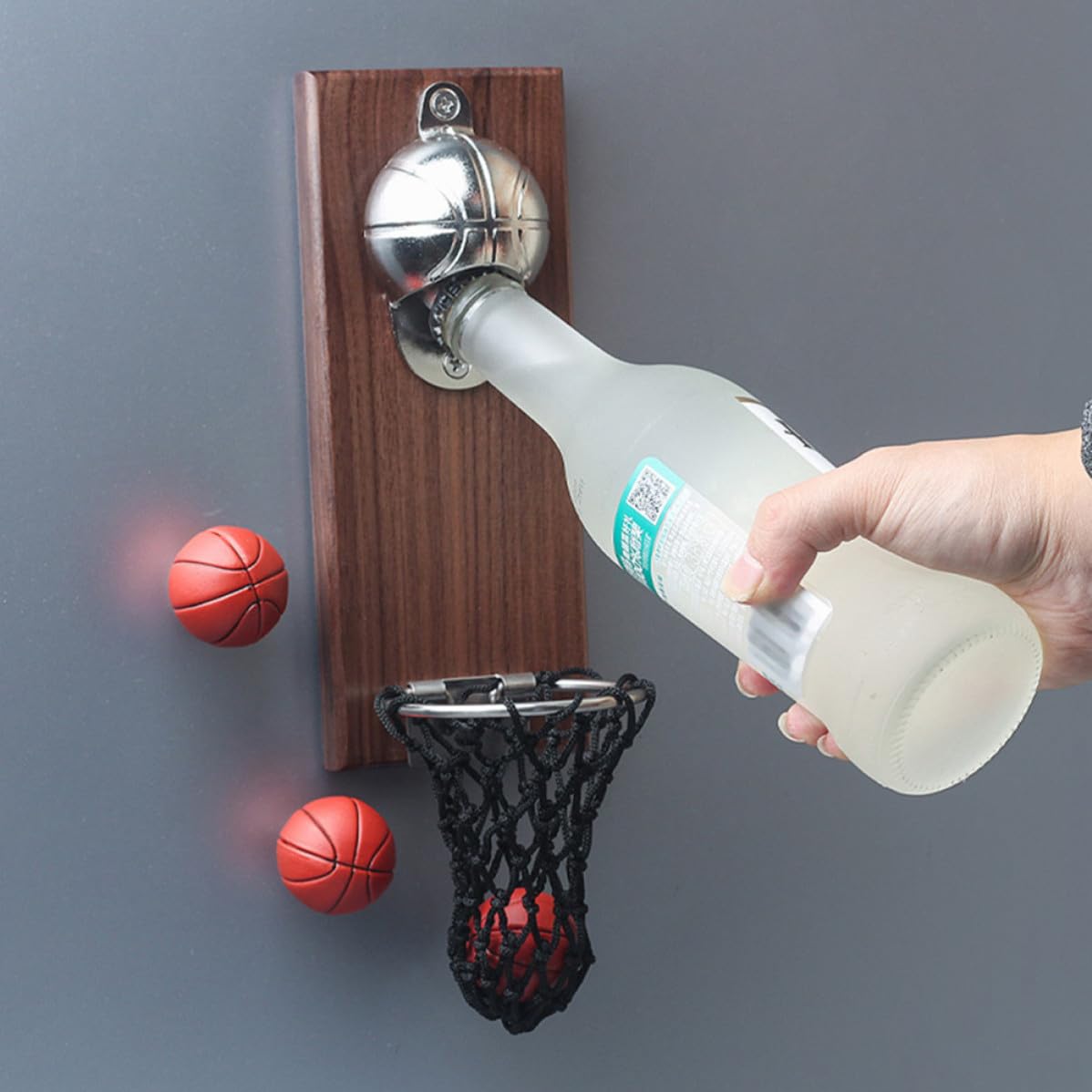 Garneck Abridor de Cerveja Magnético Acero Inoxidable y Madera, Color Café Abrebotellas de Baloncesto Fácil de Usar para Refrigerador para Botella de Cerveza y Botella Hogar y Camping