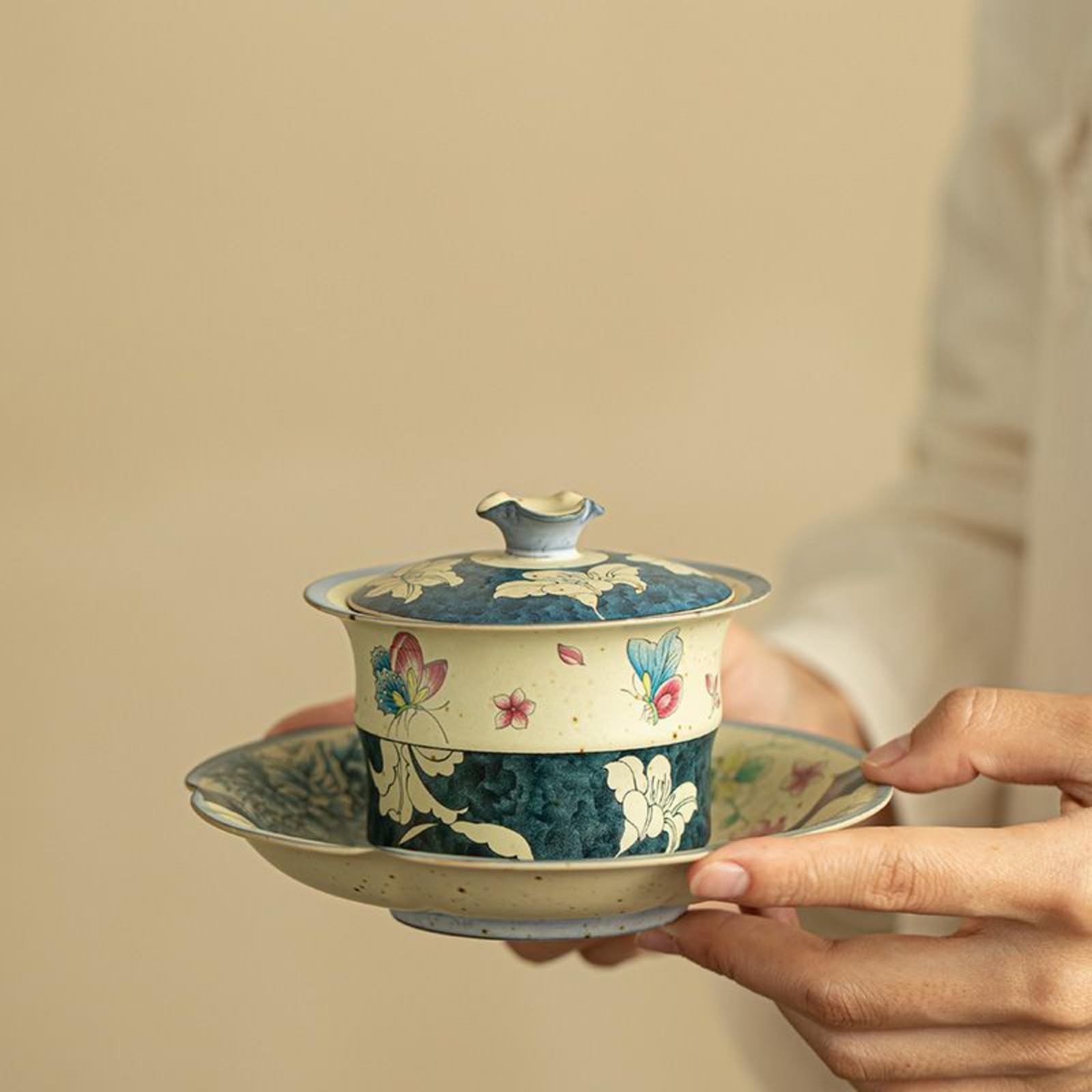 Ceramiczny Gaiwan, 150 ml, chiński styl ręcznie rysowany zestaw do herbaty Kung Fu domowa miska na herbatę