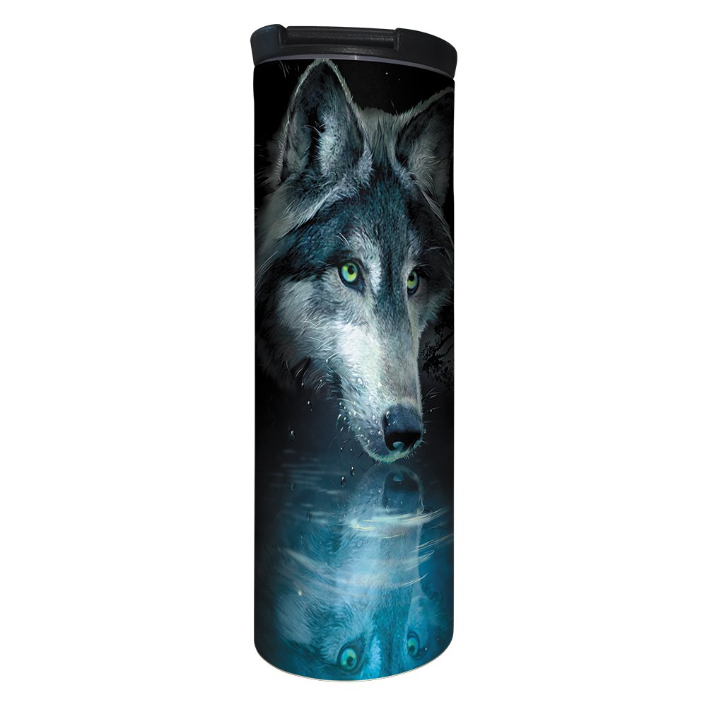 Tree-Free Greetings Barista Tumbler Vacuum Insulated, Stainless Steel Travel Coffee Mug/Cup, 17 Ounce, Wolf Reflection