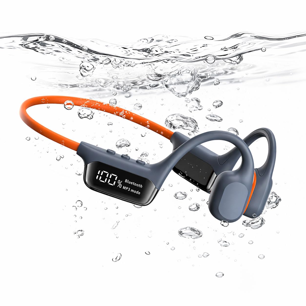 Knochenschall Kopfhörer Schwimmen Bluetooth 5.3, IPX8 Wasserdicht, 32GB MP3 Player, Open Ear Sport Kopfhörer, Bis zu 10 Std, Unterwasser Kopfhörer für Schwimmen, Laufen & Radfahren Blau