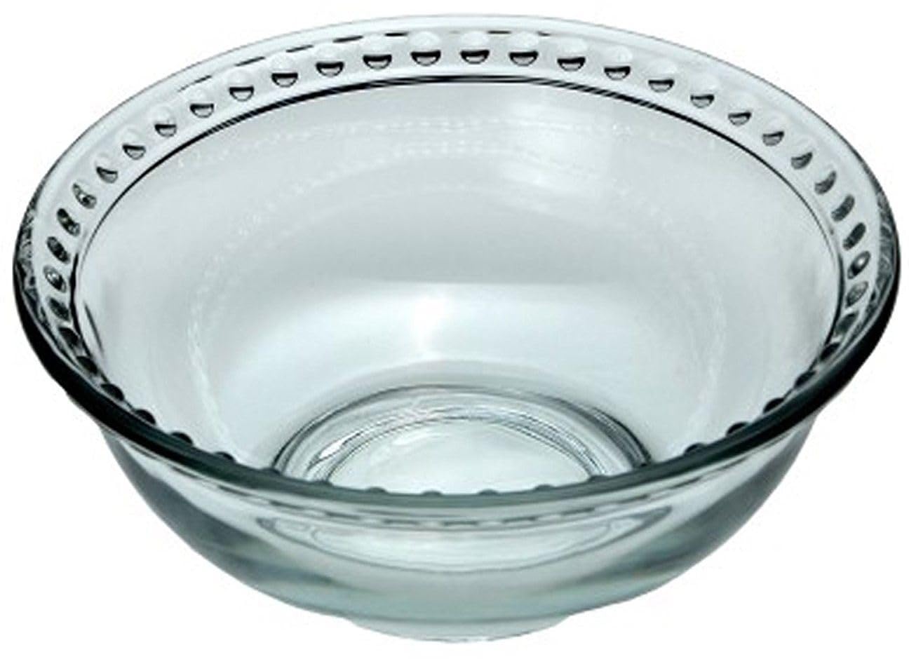 Rammento 16.5cm Round Glass Salad Bowl, Clear | 9cm Tall Decorative Beaded Edge Rim Cereal Bowl | Small Dishwasher-Safe Trifle Dish for Desserts | Durable & Reusable Fruit Serving Bowl, Tableware