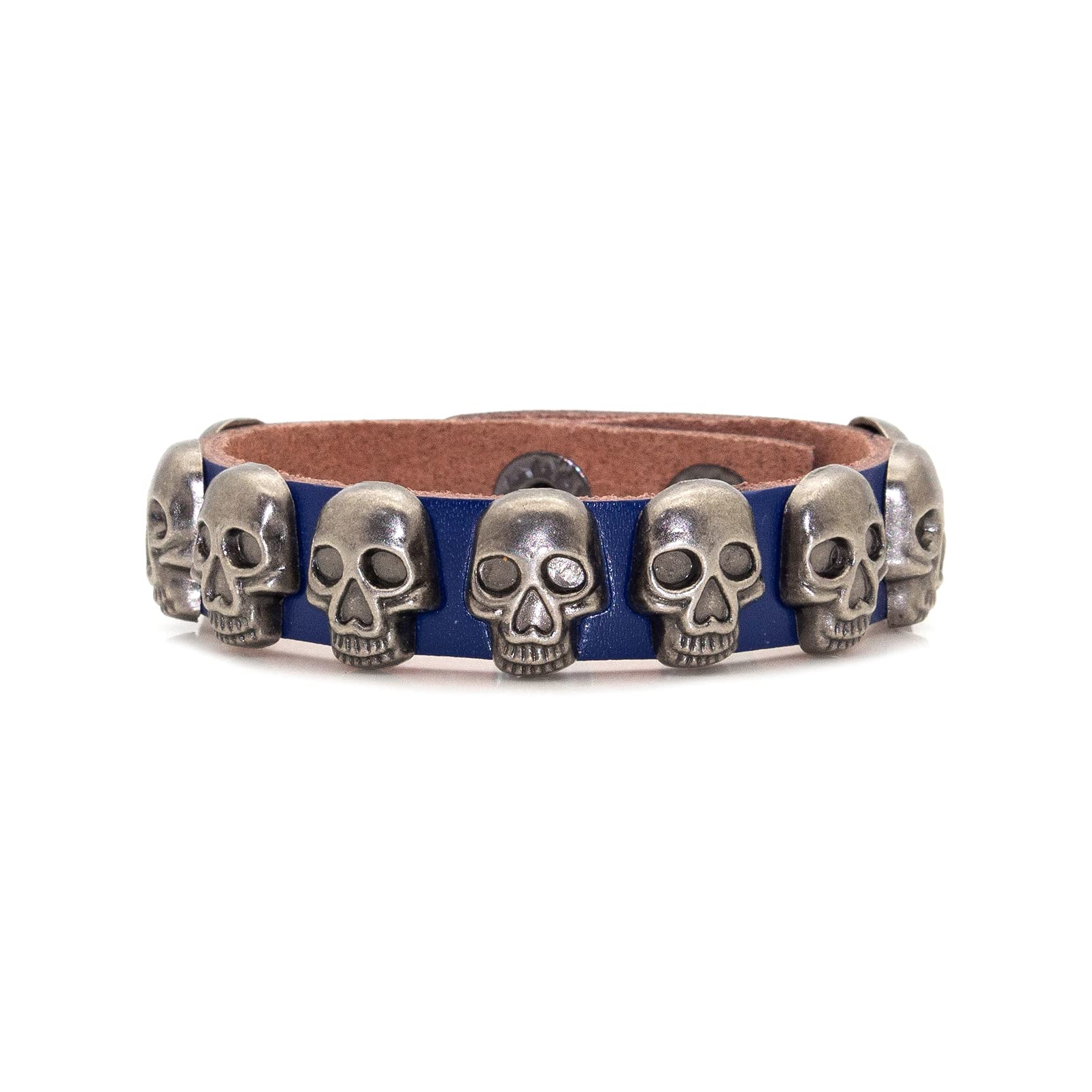 Xusamss Punk Rock Alloy Buckle Leather Wristband Skull Cuff Bracelet,7.5" Wrist
